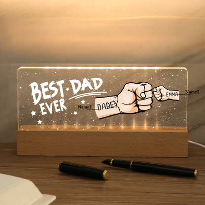2 Names - Personalised Fist Bump Lamp - Best Dad Ever - Father's Day Gift for Dad