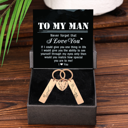 Personalised Hand in Hand Couple Keyring Set Engrave Name Matching Couple Gifts, Special Gift Set with Gift Card Gift Box For Him