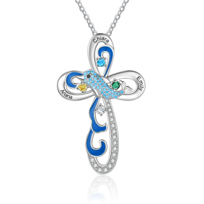 Personalized Dolphin Necklace With Names Custom 3 Birthstones Cross Necklace Gifts for Her