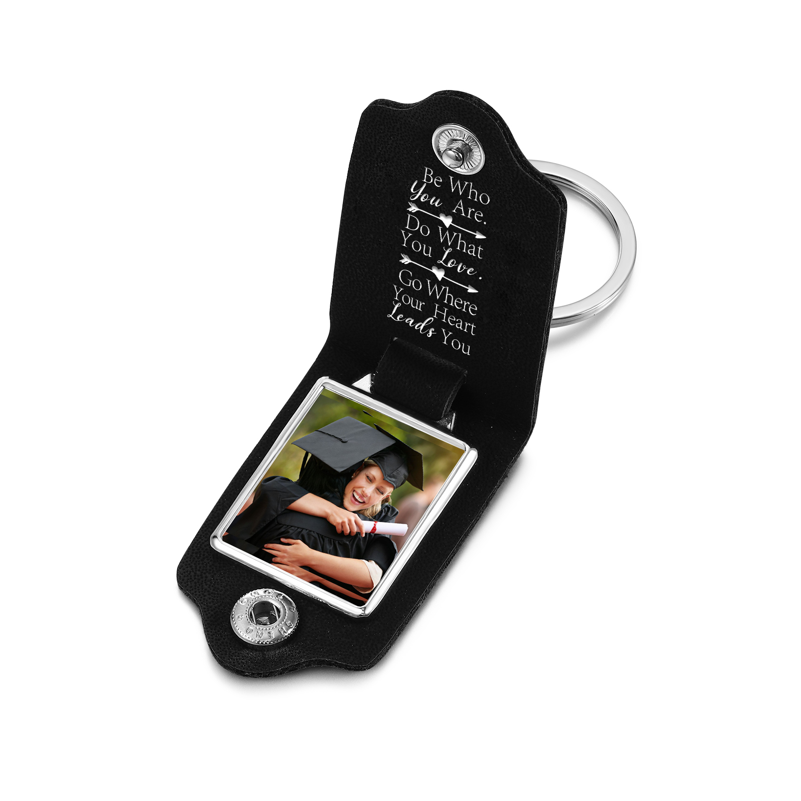 2024 Graduation Gifts - Personalised Name & Year Flip Leather Keyring Customized Photo Keyring Gift for Her/Him