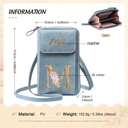 Custom Purse-Personalised Women's Leather Wallet Custom Letter & Name Mobile Phone Wallet Zipper Crossbody Bag