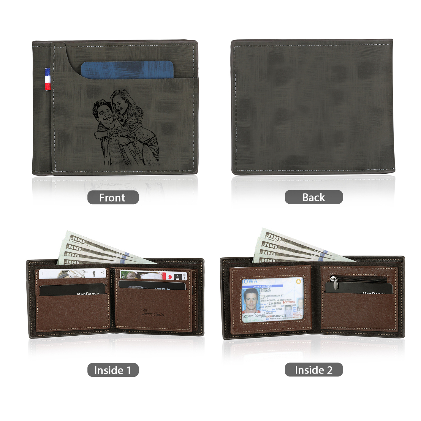 Personalized Custom Photo Leather Men's Wallet Custom Name Folding Wallet for Dad