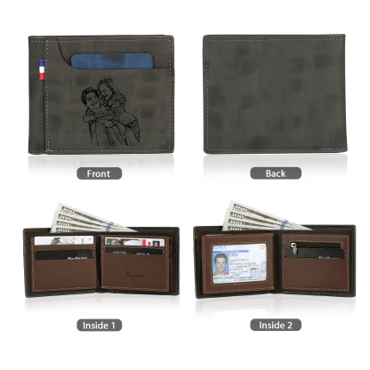 Personalized Custom Photo Leather Men's Wallet Custom Name Folding Wallet for Dad