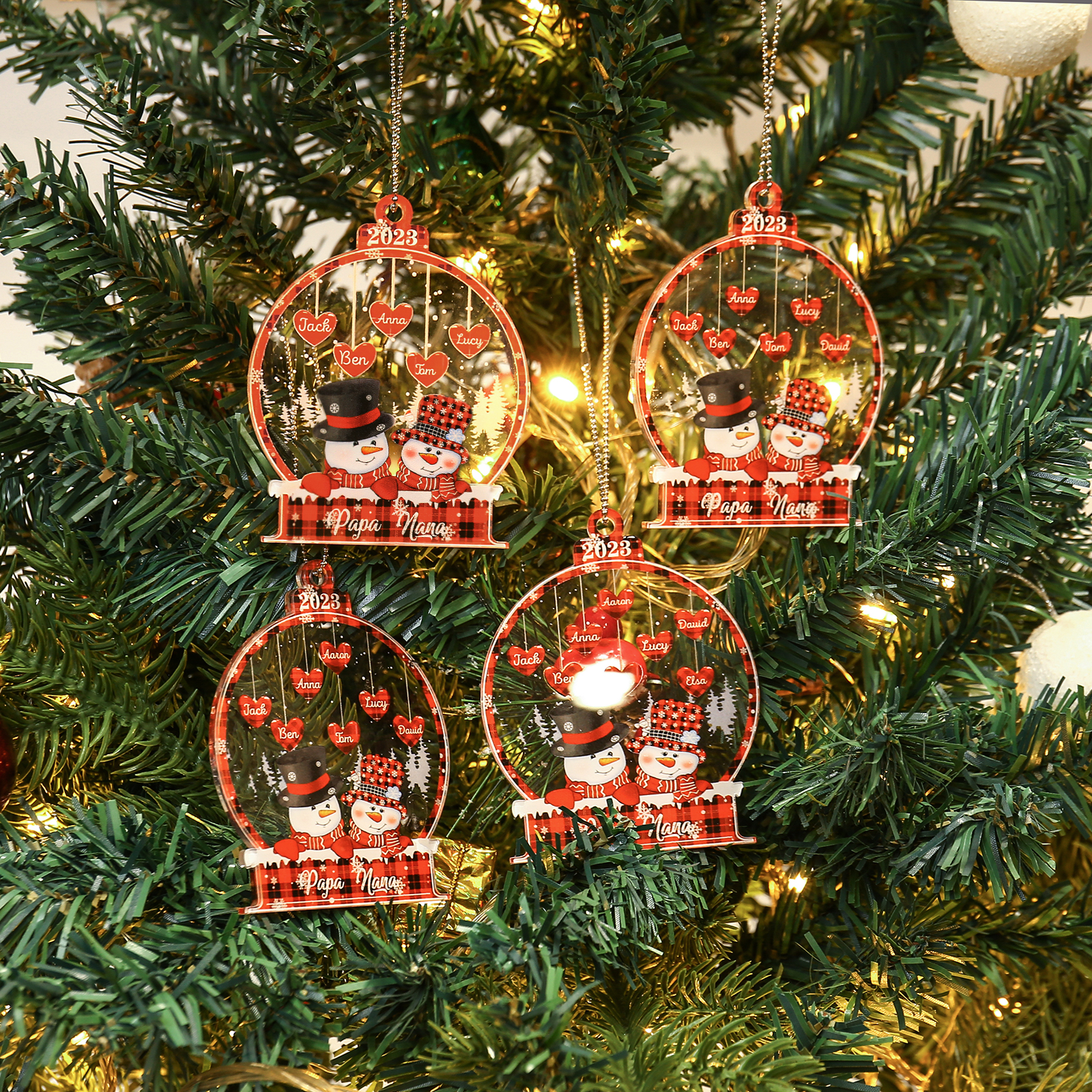 8 Names-Personalised Family Acrylic Christmas Xmas Tree Decoration Ornament-Custom 8 Names And Text Hanging Ornament Gifts For Family