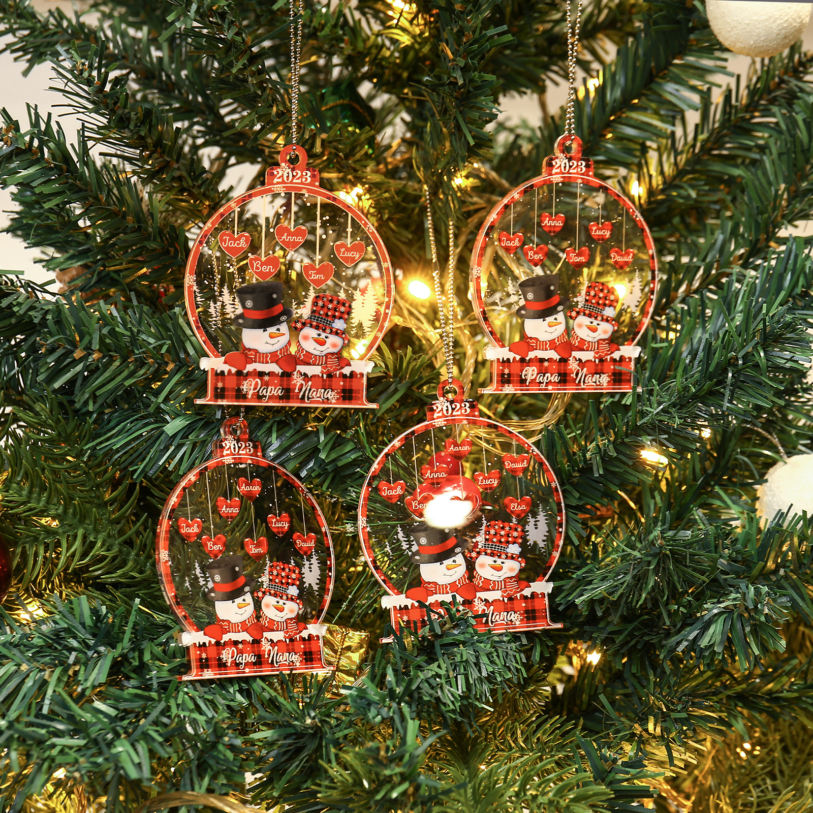 8 Names-Personalised Family Acrylic Christmas Xmas Tree Decoration Ornament-Custom 8 Names And Text Hanging Ornament Gifts For Family