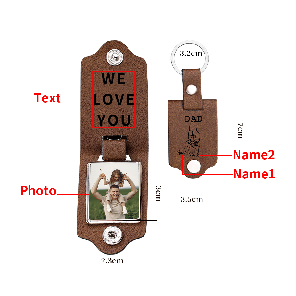 2 Names - Personalised Custom Photo Text Keyring Gift Custom Name for Dad