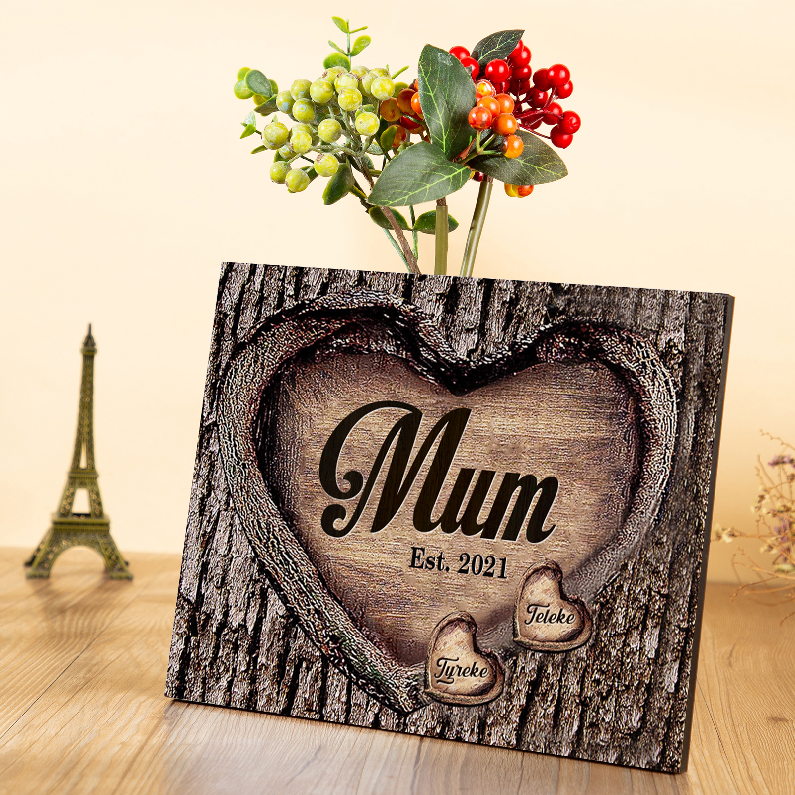 2 Names-Personalised Mum Wooden Ornament Custom Names Home Decoration  - Mother's Day Gift For Mum