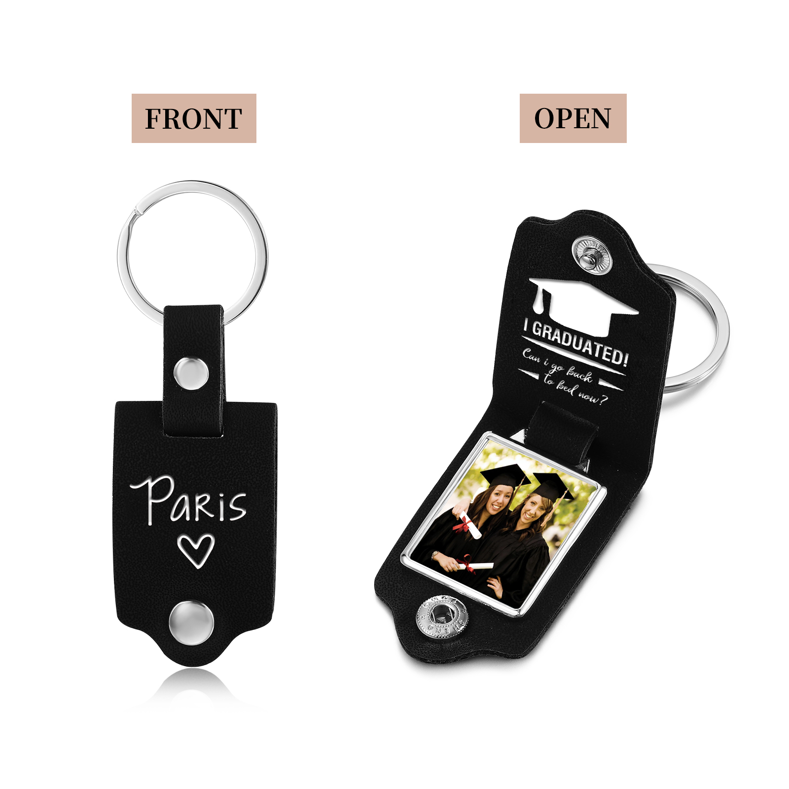 2024 Graduation Gifts - Personalised Name Flip Leather Keyring Customized Photo Keyring Gift for Her/Him