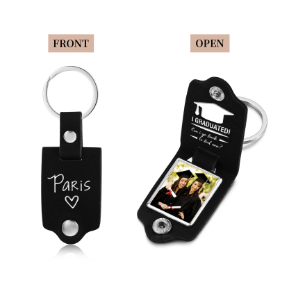2024 Graduation Gifts - Personalised Name Flip Leather Keyring Customized Photo Keyring Gift for Her/Him