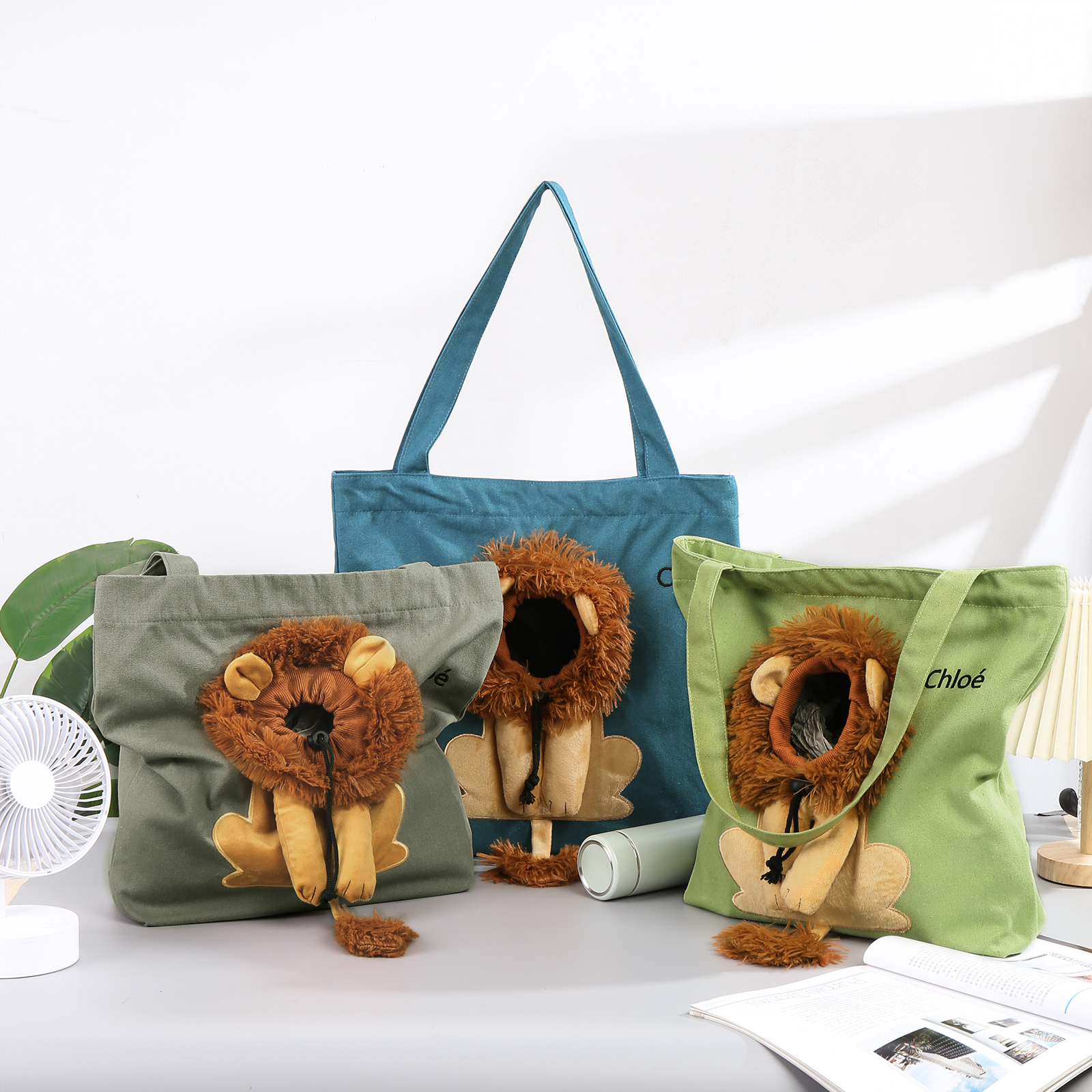 Personalised Name Cat Carrier Bag Cute Lion-Shaped Cat Carrying Bag Large Capacity Cat Canvas Tote Bag For Small Animals Dogs Cats