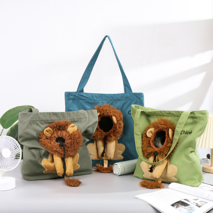 Personalised Name Cat Carrier Bag Cute Lion-Shaped Cat Carrying Bag Large Capacity Cat Canvas Tote Bag For Small Animals Dogs Cats