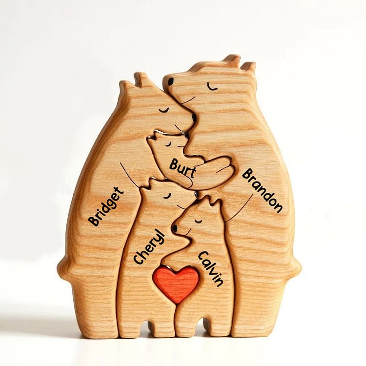 Personalised Wooden Bears Family Puzzle Custom 5 Names Gifts for Family