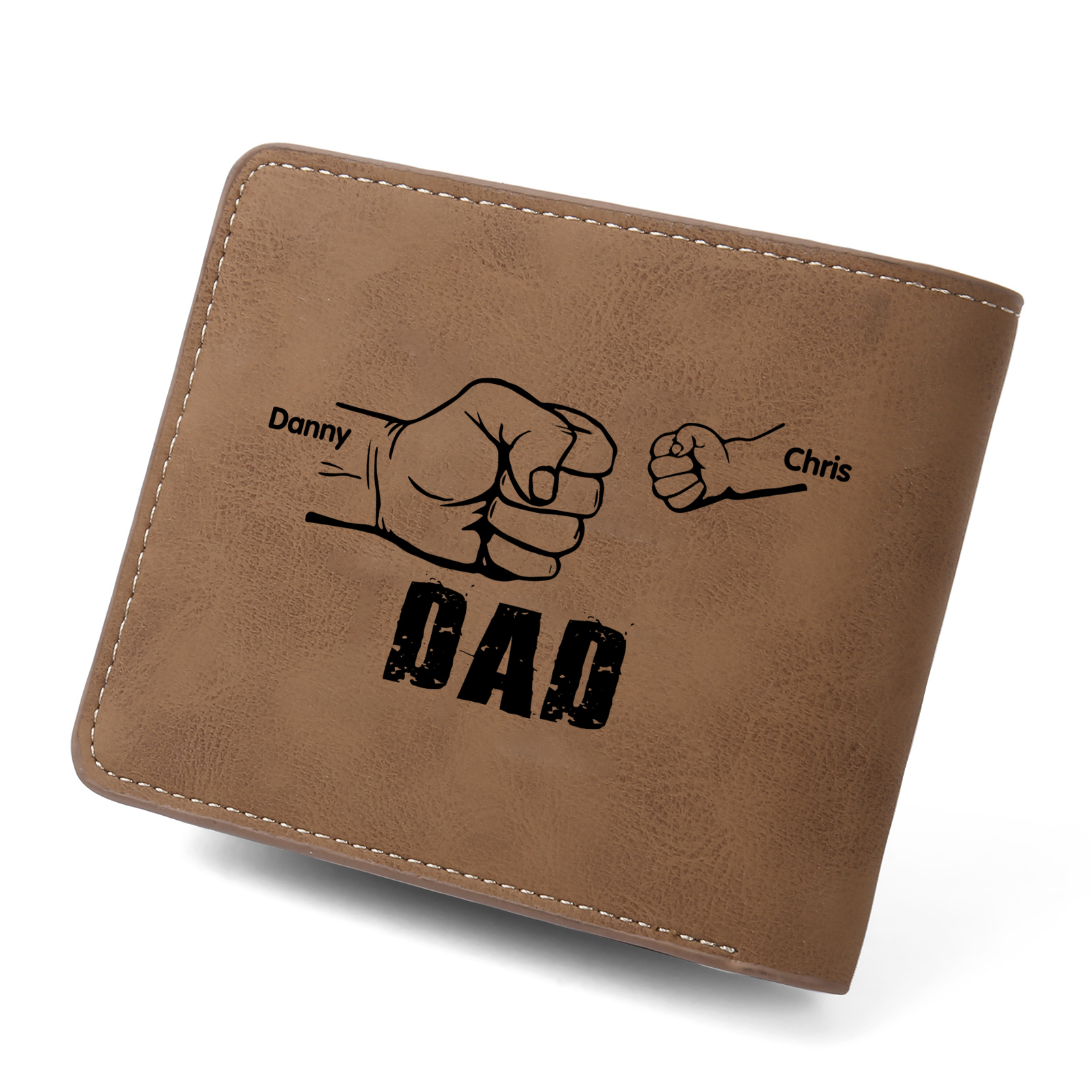 2 Names - Personalised Photo Custom Leather Men's Folding Wallet as a Father's Day Gift for Dad