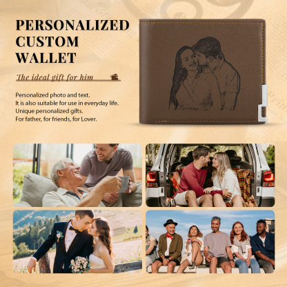 Personalised Leather Wallet Engraved Photo Folding Wallet Short  Love Gifts For Him