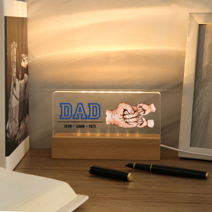 3 Names - Personalised Fist Bump Table Lamp - Dad's Dream Team - Father's Day Gift for Dad