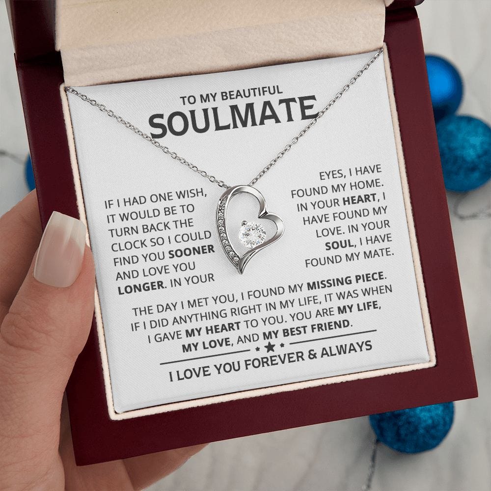Heart Necklace with "To My Beautiful Soulmate" Message - Available in Standard and Luxury Box Options, Valentine’s Day Gifts for Soulmate | Jessemade