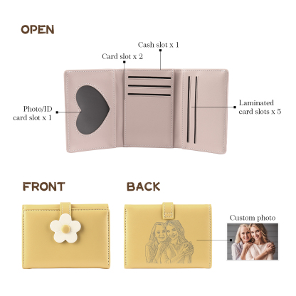 Custom Purse-Women's Personalised Photo PU Leather Flower Wallet Coin Purse Four Colors Available Gift for Her