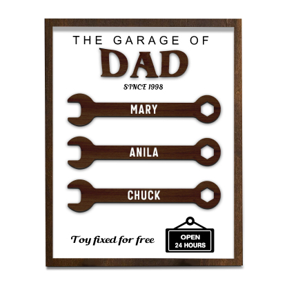 3 Names - Personalised Repair Tool Style Home Photo Frame Wooden Decor Father's Day Gift for Dad