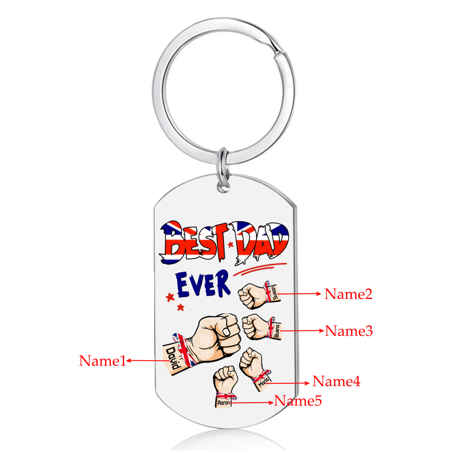 5 Names - Personalised Fist Bump Pattern Keyring Custom Name Gift for Dad