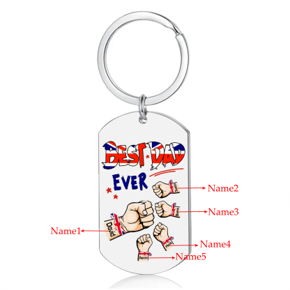 5 Names - Personalised Fist Bump Pattern Keyring Custom Name Gift for Dad