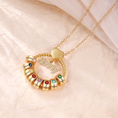 8 Names-Personalised Nanny Circle Necklace With 8 Birthstones Pendant Engraved Names Gift For Nanny