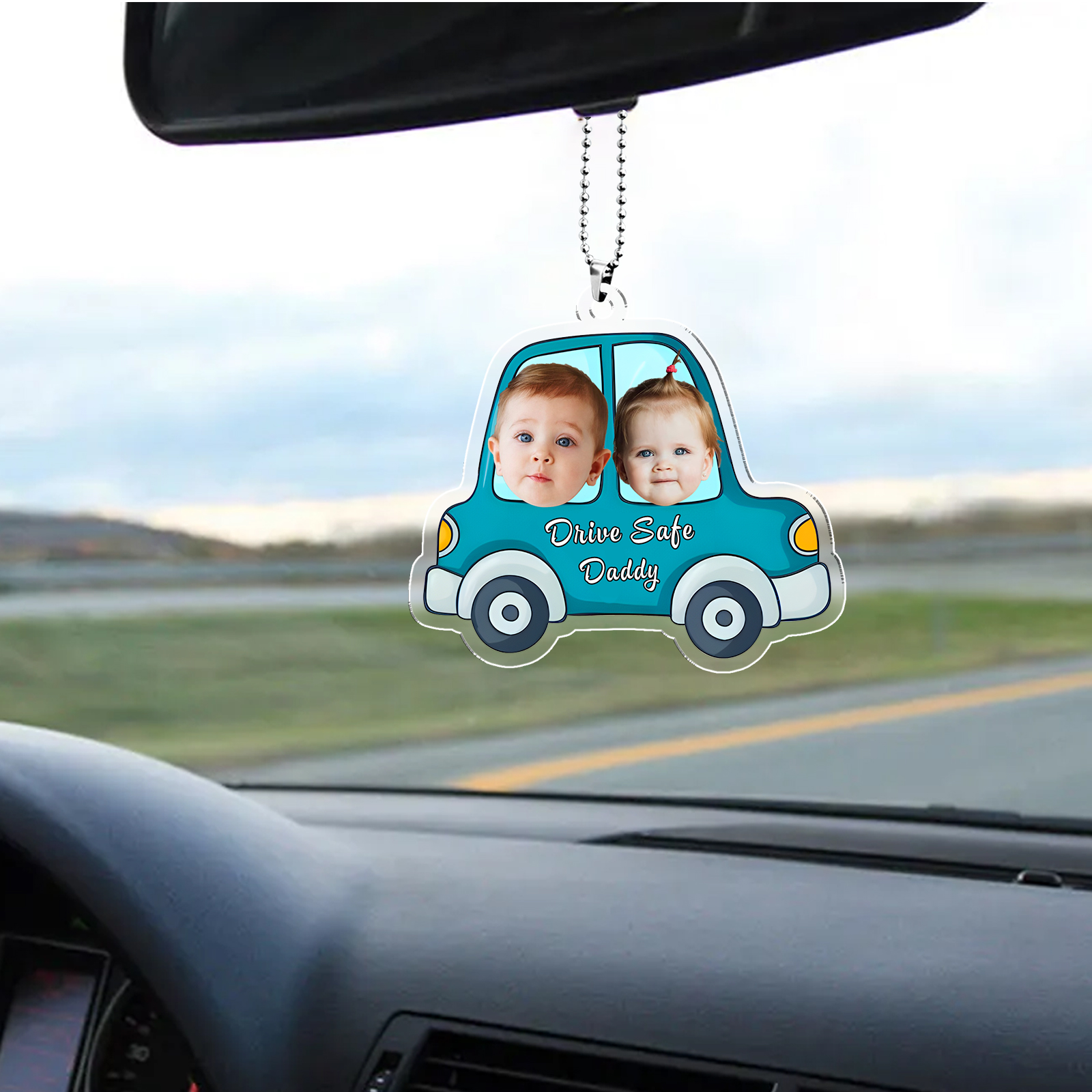 Acrylic Keyring/Decoration Personalised 2 Photos, Name And Text Driving Pattern Pendant For Dad