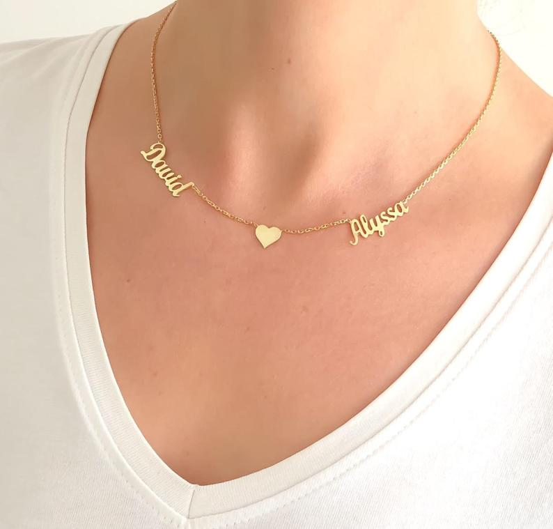 Personalised Necklace With Heart Custom 2 Names Necklace Gift For Women