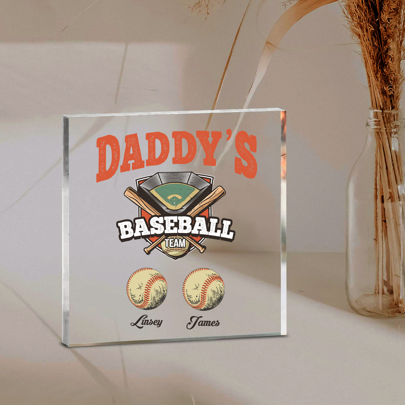 2 Names - Personalised Baseball Acrylic Keepsake Customized Name Acrylic Plaque Decoration Father's Day Gift for Dad