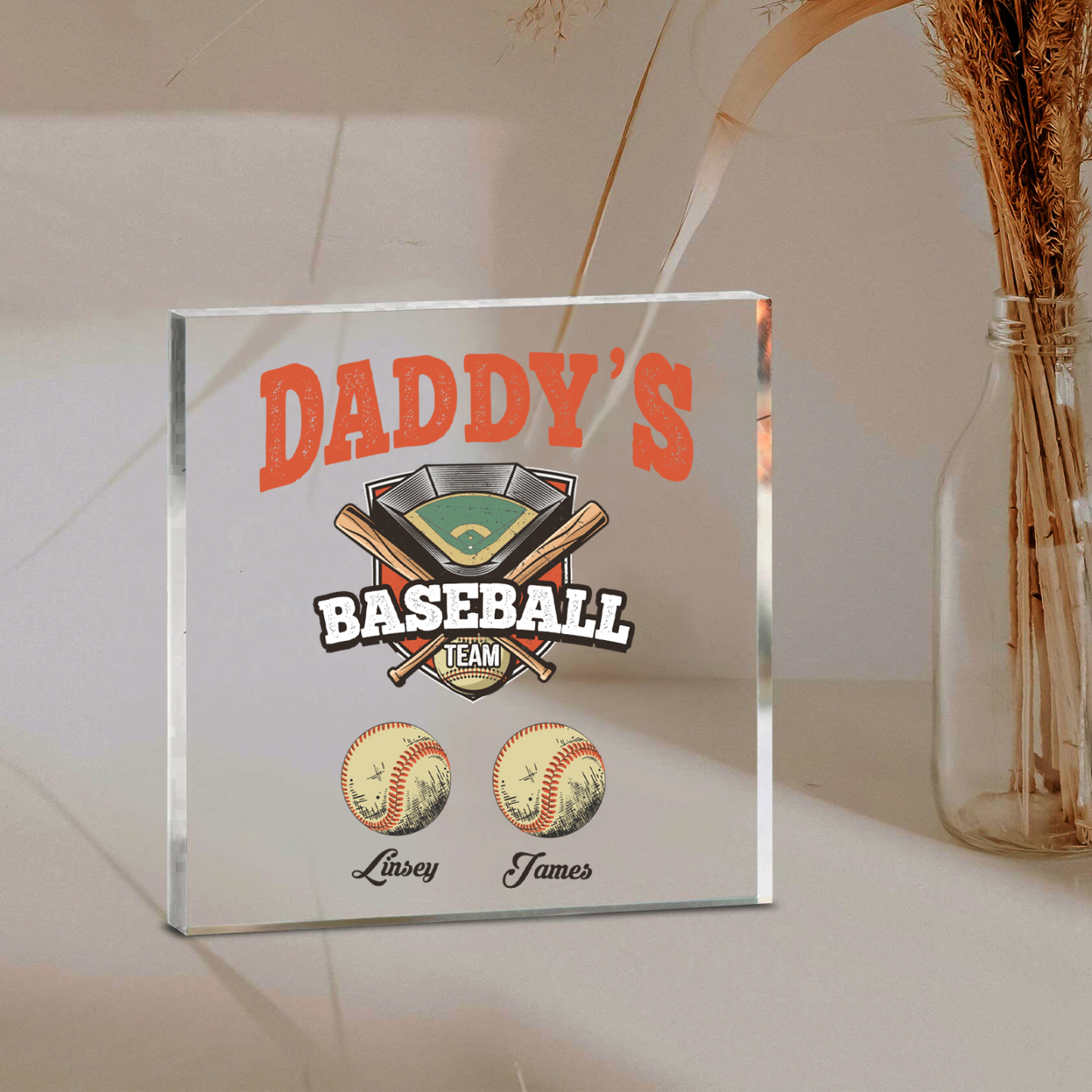 2 Names - Personalised Baseball Acrylic Keepsake Customized Name Acrylic Plaque Decoration Father's Day Gift for Dad