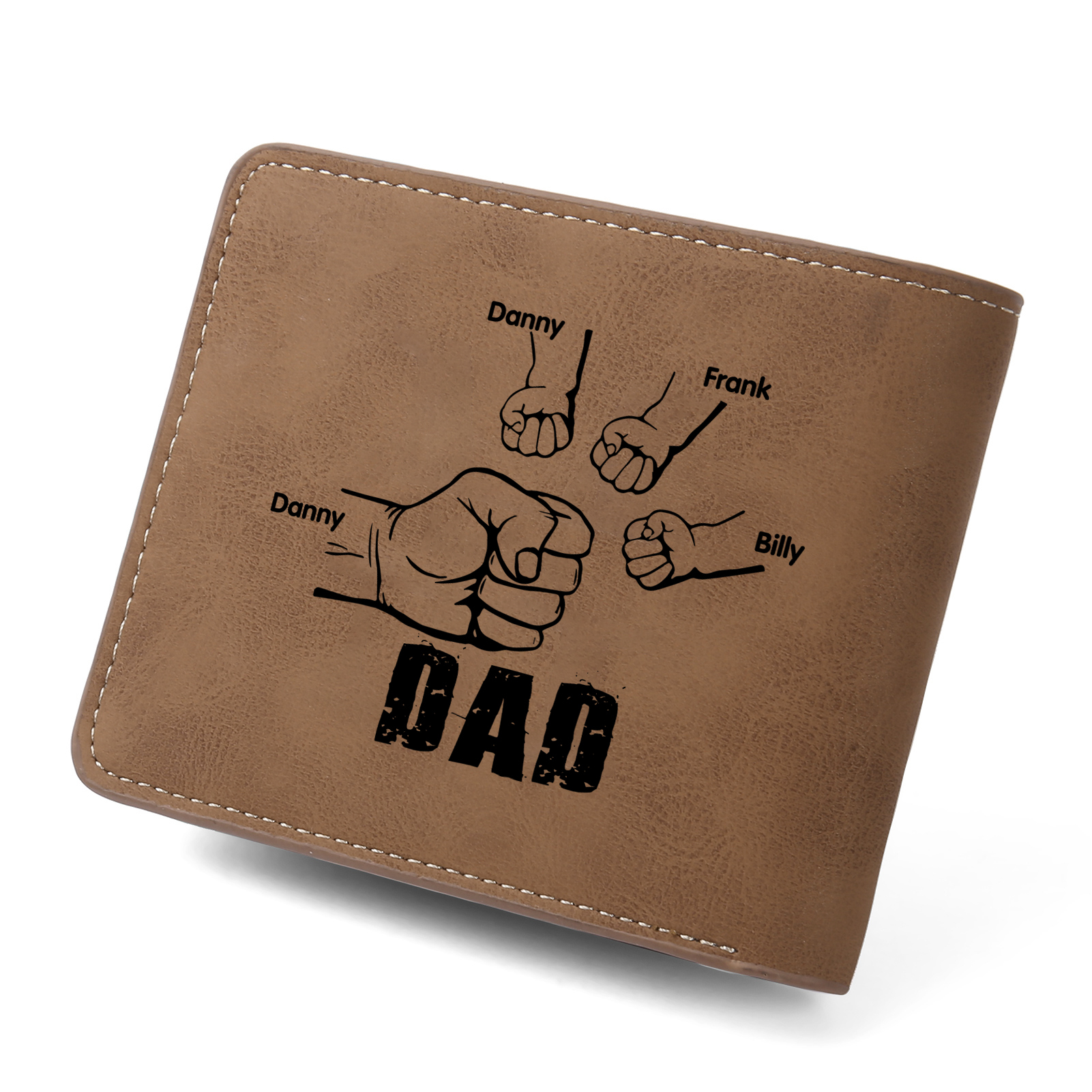 4 Names - Personalised Photo Custom Leather Men's Folding Wallet as a Father's Day Gift for Dad