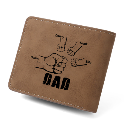 4 Names - Personalised Photo Custom Leather Men's Folding Wallet as a Father's Day Gift for Dad