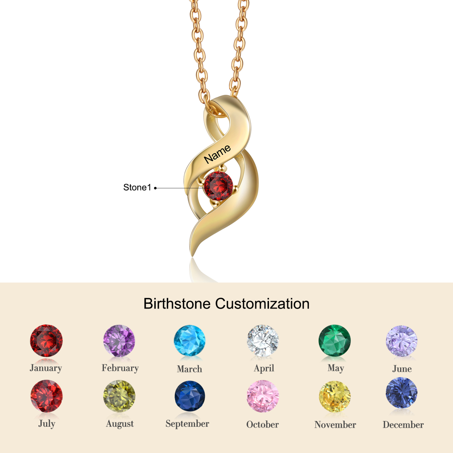 1 Name-Personalized Birthstones Necklace Set With Rose Gift Box-Custom Cascading Pendant Necklace Engraving 1 Name Gifts for Her
