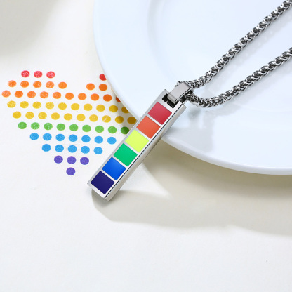 Rainbow Bar Necklace Cuban Chain LGBT Pride Gifts