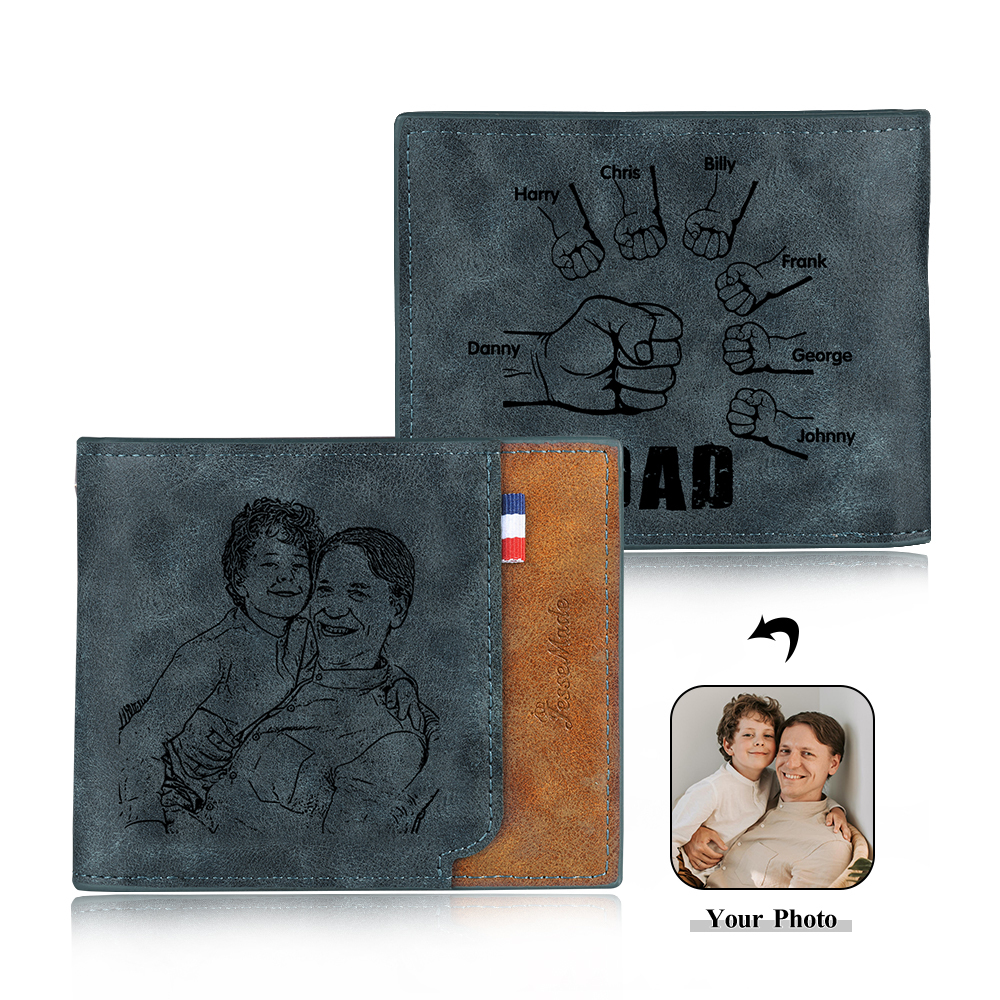 7 Names - Personalised Photo Custom Leather Men's Wallet as a Father's Day Gift for Dad