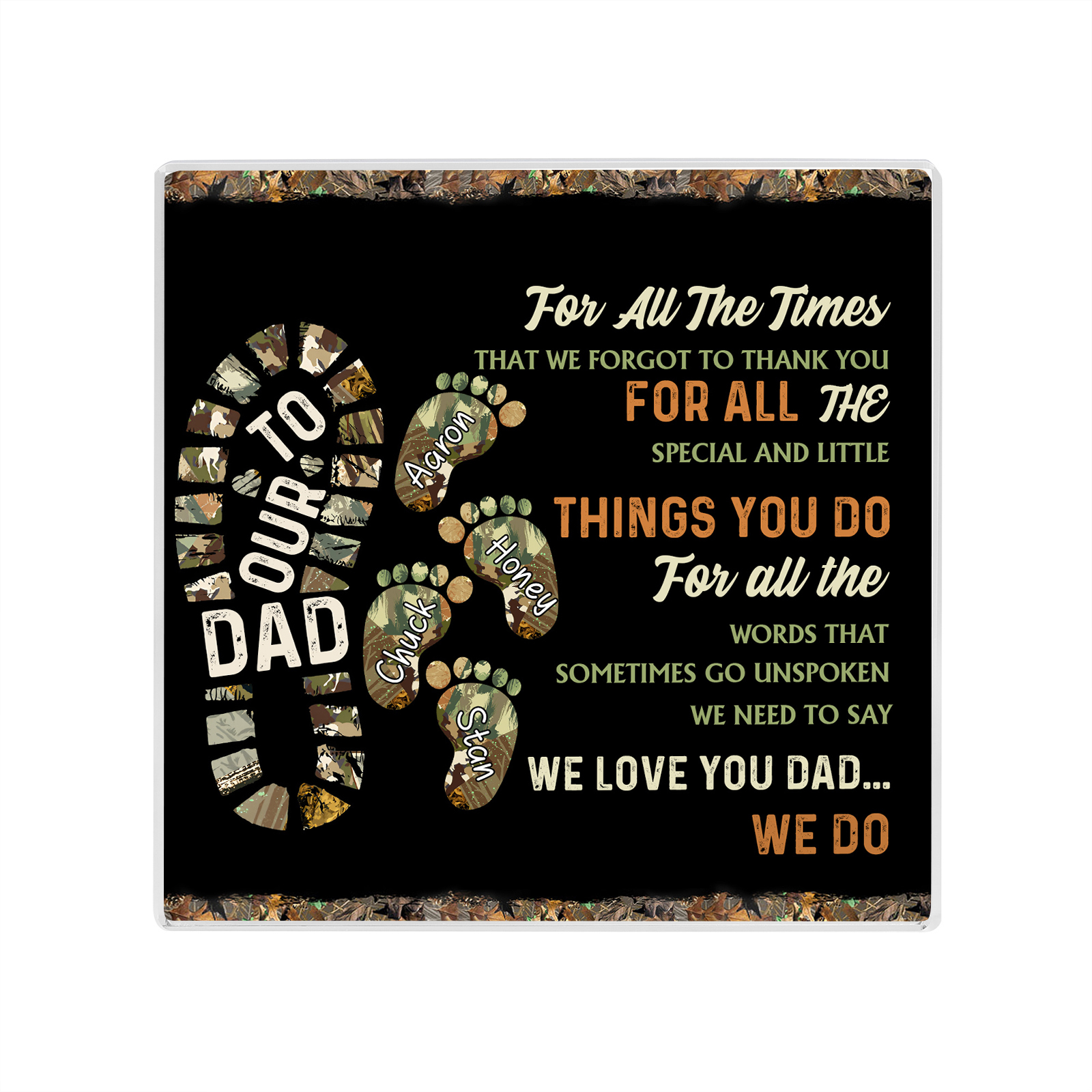 4 Names - Personalised Footprint Pattern Family Acrylic Keepsake Customized Name Acrylic Home Decor Gift for Dad