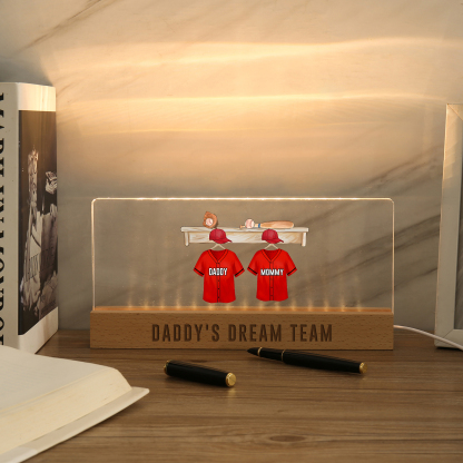 2 Names - Personalised Baseball Jersey Desk Lamp - Dad's Dream Team - Father's Day Gift for Dad