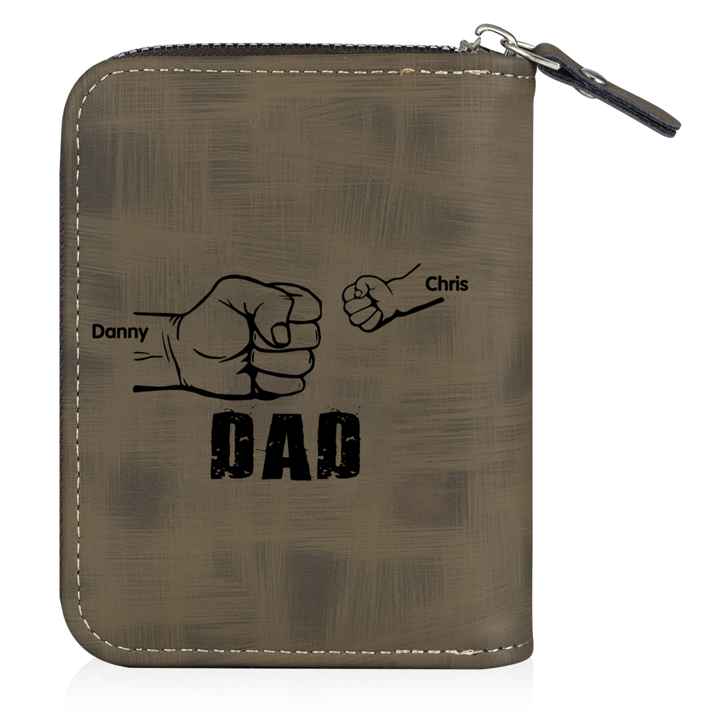 2 Names - Personalised Fist Bump Fist Bump Photo Custom Leather Men's Zipper Wallet as a Father's Day Gift for Dad