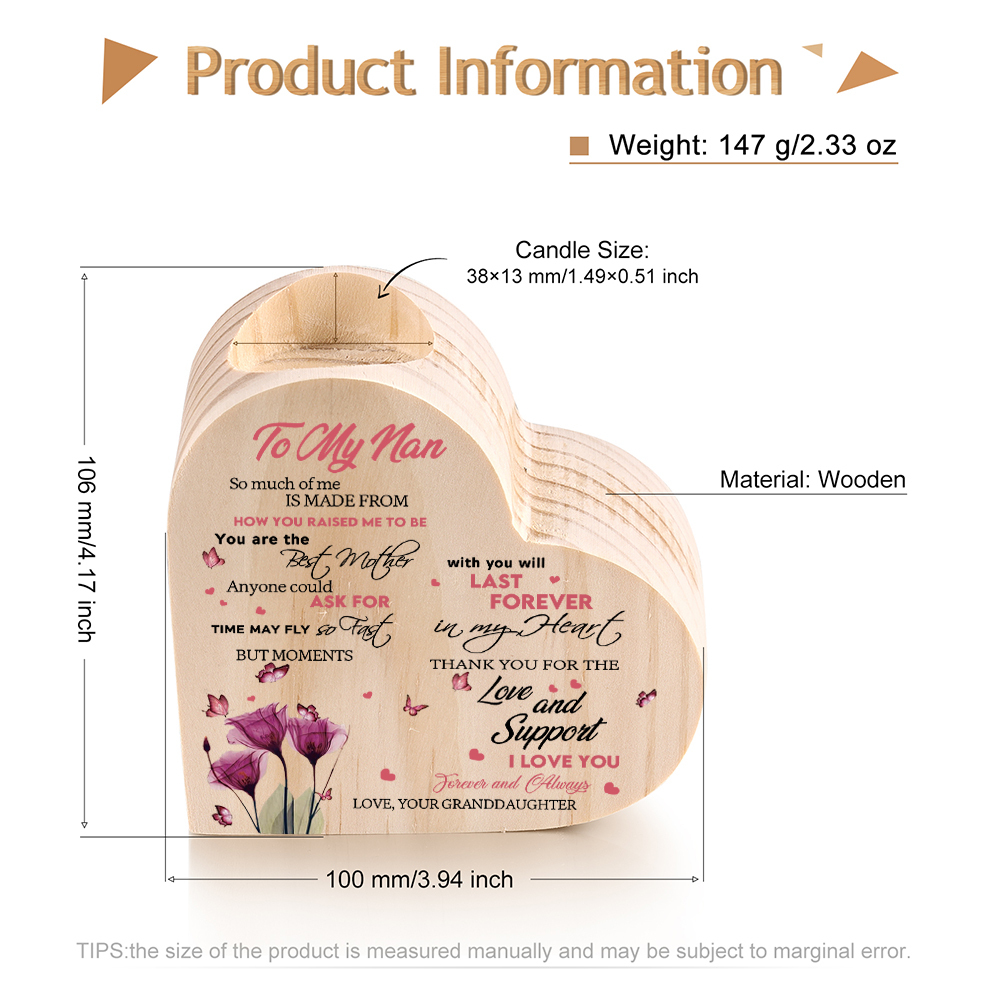 To My Nan Flower Candlesticks-You Are The Best Mother-Heart Wooden Candle Holder from Granddaughter