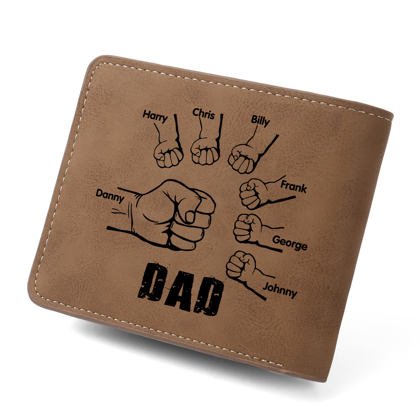 7 Names - Personalised Photo Custom Leather Men's Folding Wallet as a Father's Day Gift for Dad