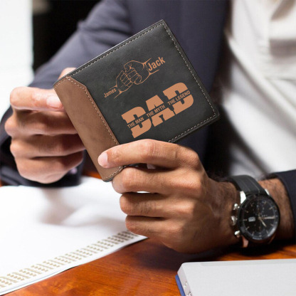 Personalized Men's Leather Wallet Custom 2–9 Names Billfold Wallet Fist Bump Gift for Dad - The Man, The Myth, The Legend
