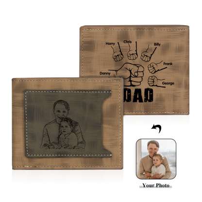 6 Names - Personalised Photo Custom Leather Men's Wallet as a Father's Day Gift for Dad