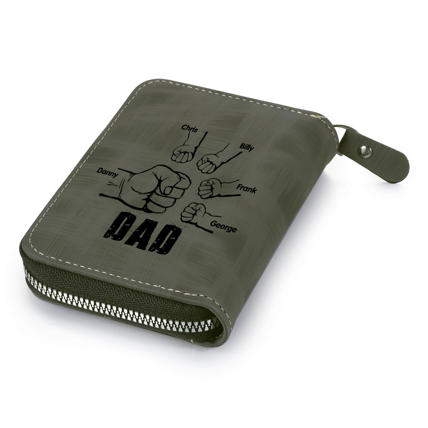 5 Names - Personalised Fist Bump Fist Bump Photo Custom Leather Men's Zipper Wallet as a Father's Day Gift for Dad