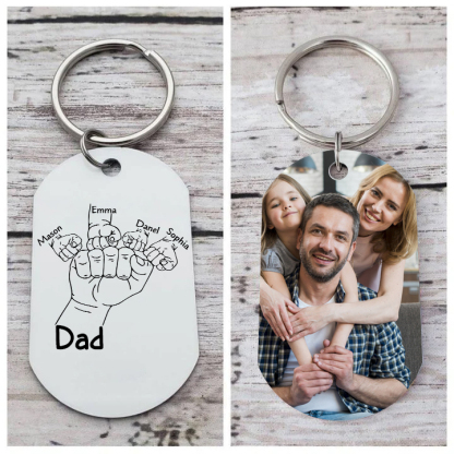 4 Names - Personalised Fist Bump Keyring Custom Photo Father's Day Gift for Dad