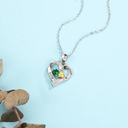 Personalised Heart Necklace With Names Custom 2 Birthstones Gifts For Women