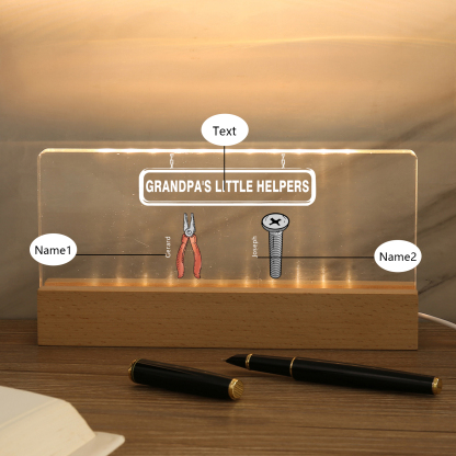 2 Names - Personalised Repair Tool Pattern Table Lamp Customized Text Father's Day Gift for Grandad/Dad