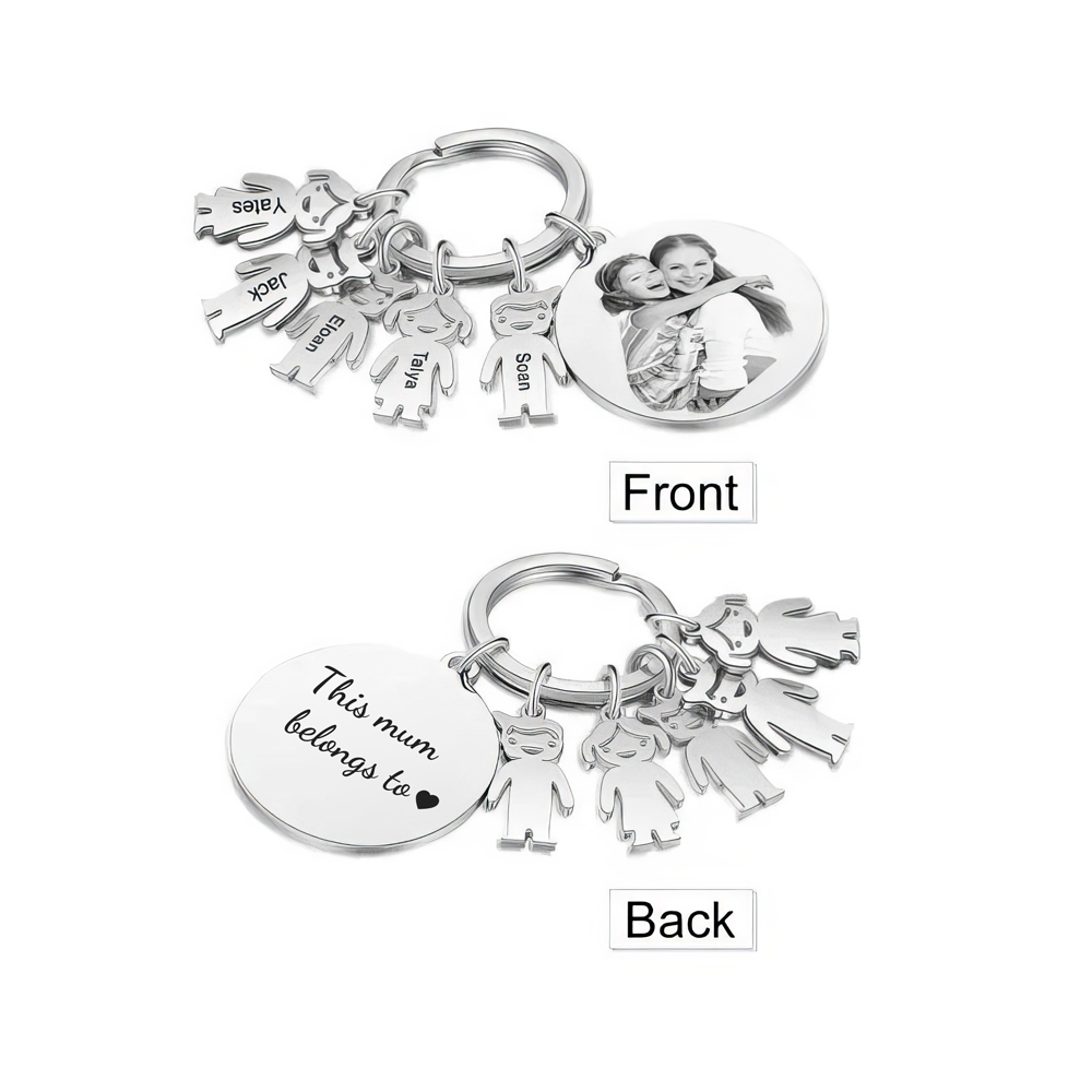 Personalised 1-5 Kid Charms Keyring For Family