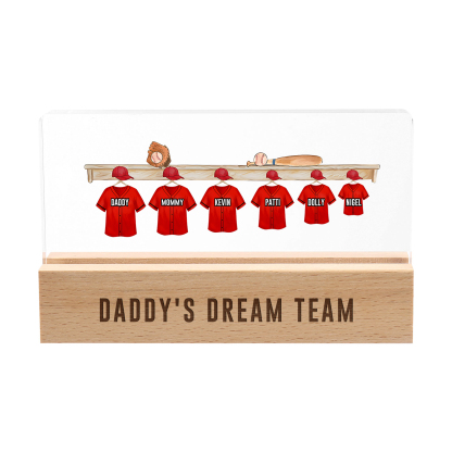 6 Names - Personalised Baseball Jersey Desk Lamp - Dad's Dream Team - Father's Day Gift for Dad