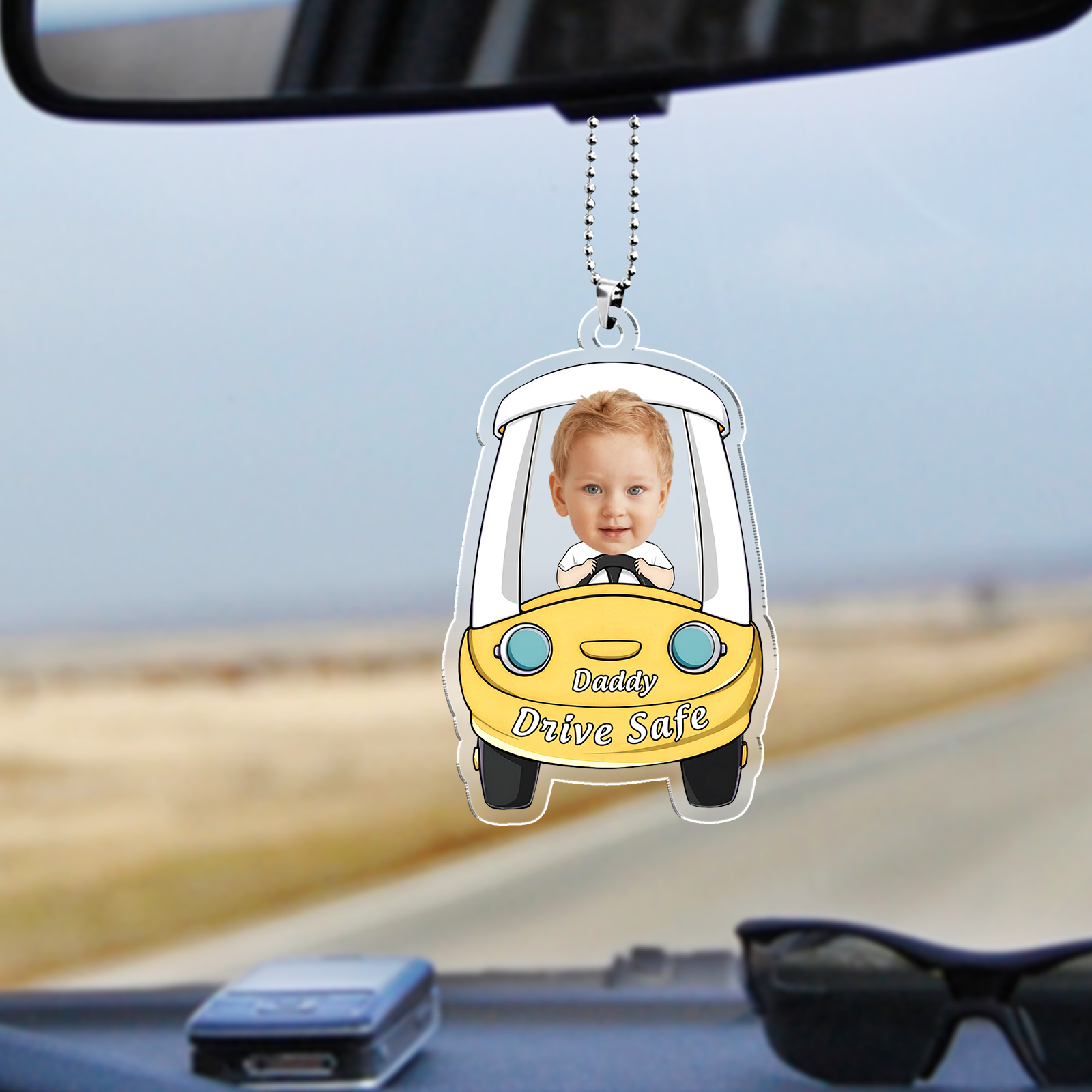 Acrylic Keyring/Decoration Personalised Photo, Name And Text Driving Pattern Pendant For Dad