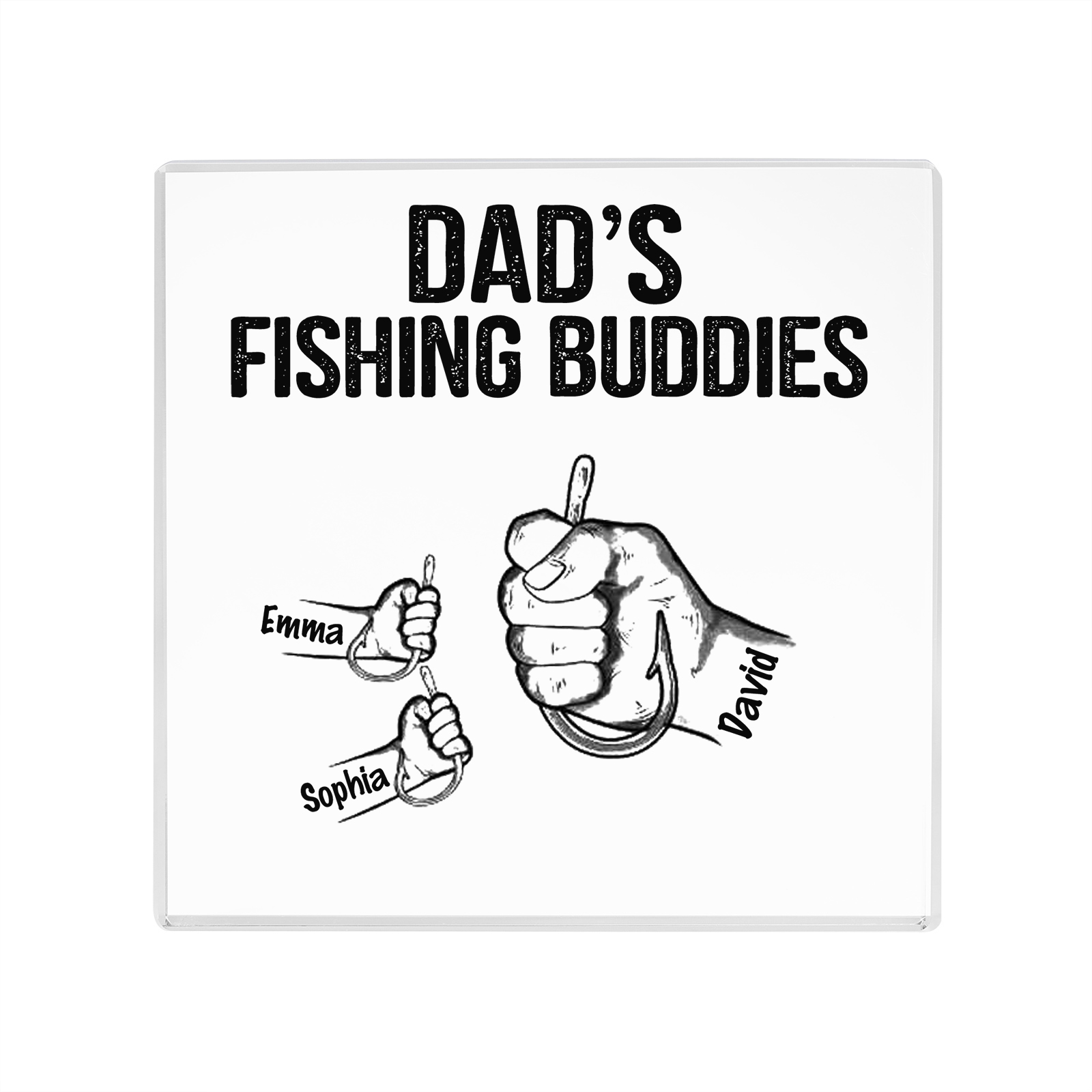 3 Names - Personalised Fishhook Fist Bump Pattern Family Acrylic Keepsake Customized Name Acrylic Home Decor Gift for Dad