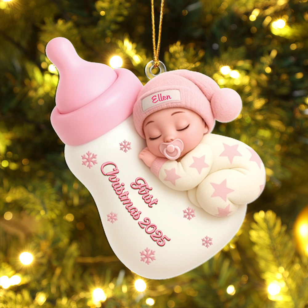 Personalised Baby Bottle First Christmas 2025 Ornament Custom Name Keepsake Gift for Tree Ideal for Newborn Baby Girl Parents Family | Jessemade